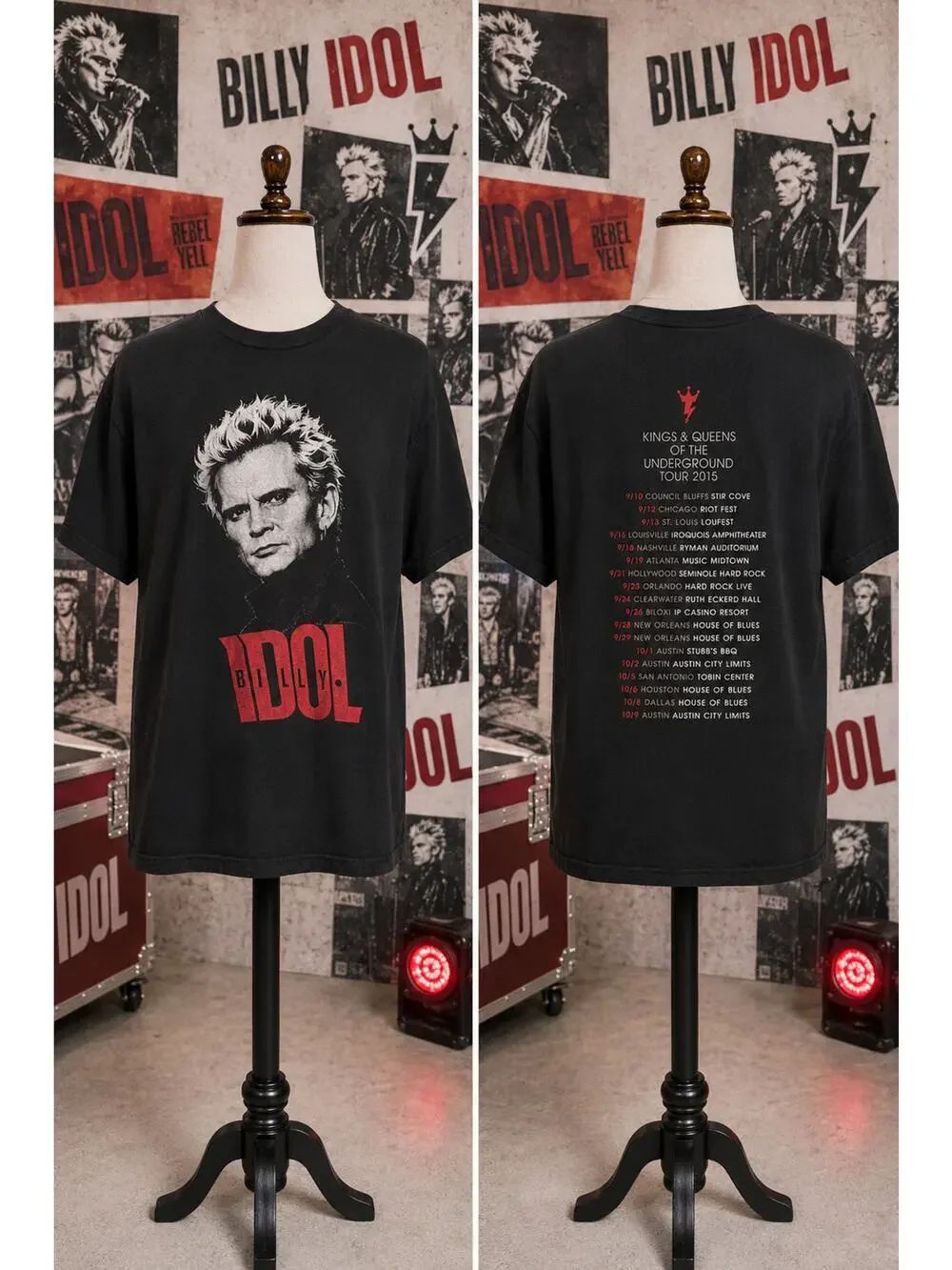Billy Idol 2015 Tour Tee Tultex Tag Kings & Queens Underground Size S